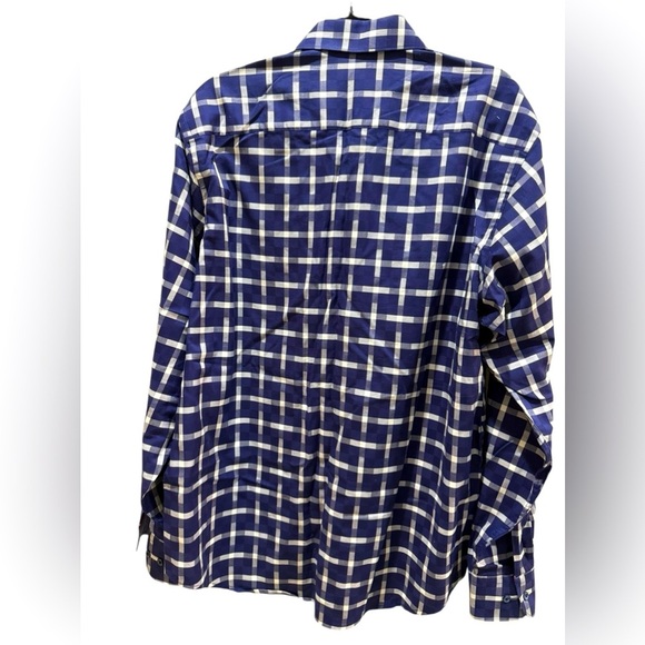 Navy check bugatchi uomo 100% cotton button down see measurements xl - Picture 2 of 11